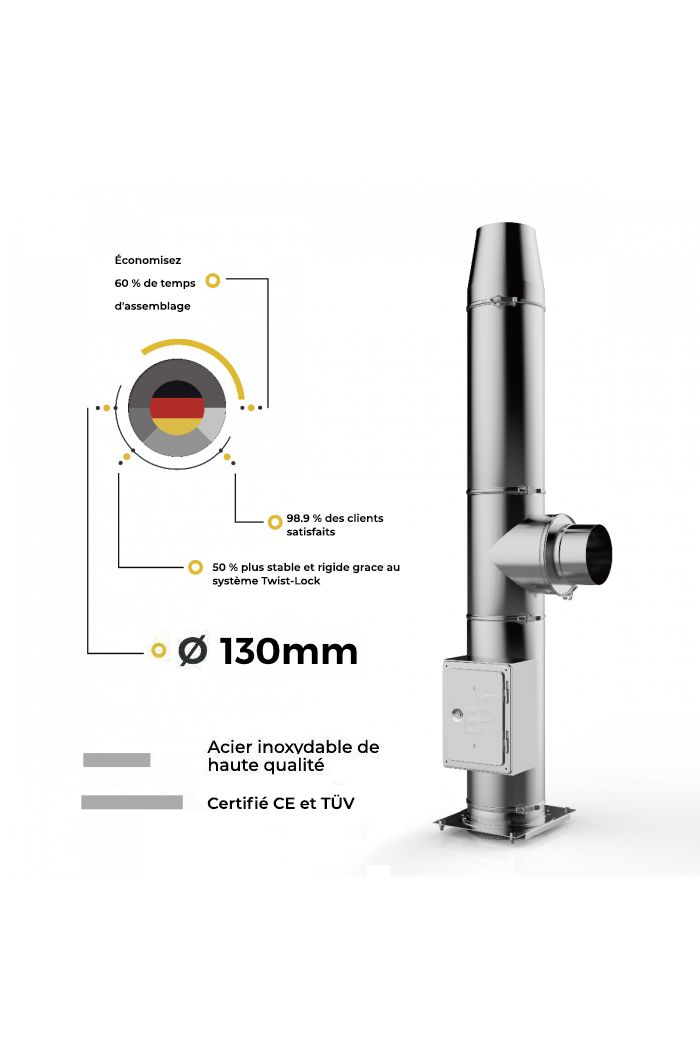 Kit conduit de cheminée double paroi pour l'extérieur Ø 130 - 3,2m jusqu'à 12,2m