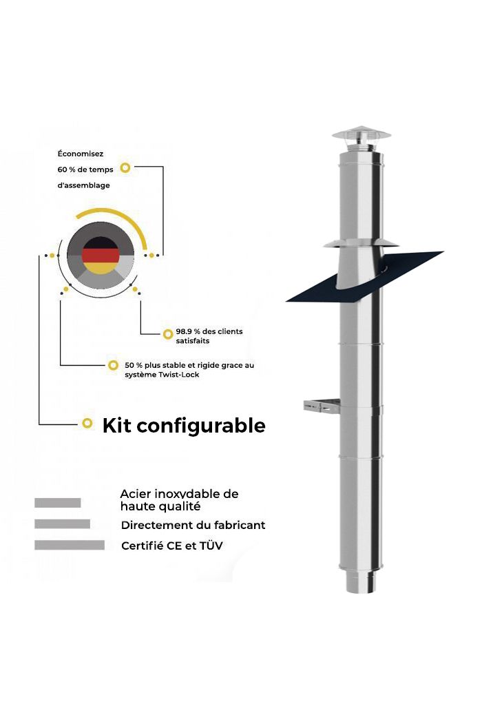 Kits conduit de cheminée (près du mur) 3m jusqu'à 5m - tous les diametres