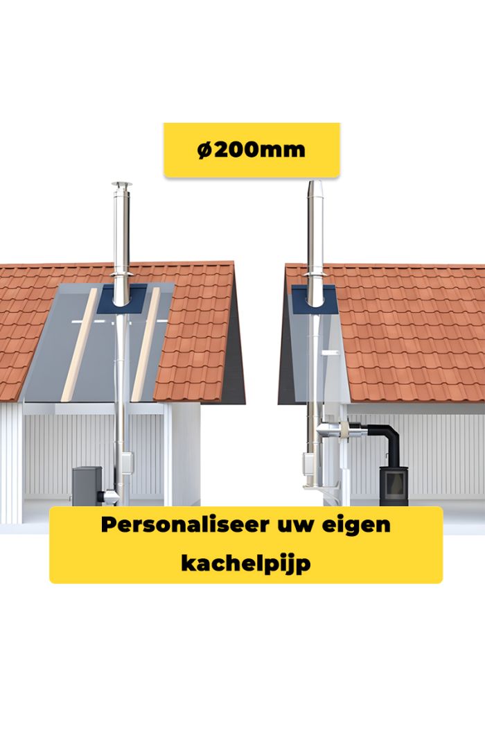 Rookkanaal 200mm │ kachelpijp dubbelwandig configureren voor binnen en buiten