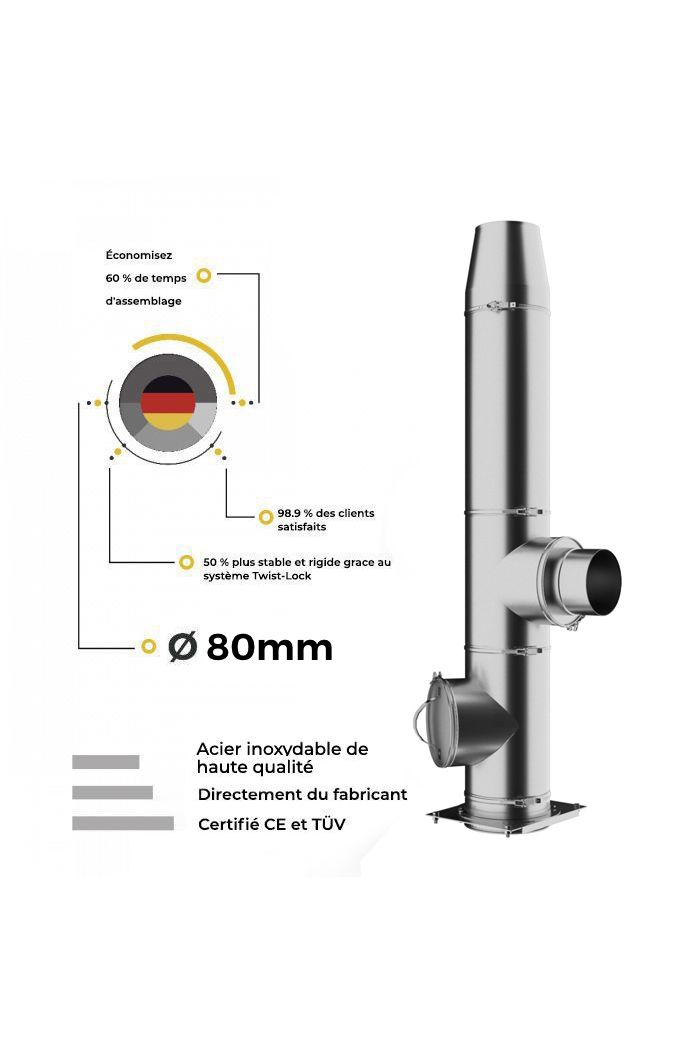 Ø 80mm Kit conduit de cheminée double paroi pour l'extérieur - 2,2m jusqu'à 12,2m