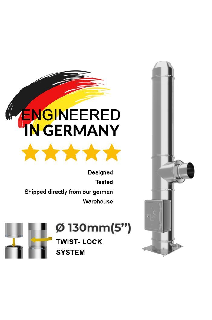 Ø 130mm(5'') 2.2m to 12.2m Twin Wall Stainless Steel Chimney Outdoor Flue Kit